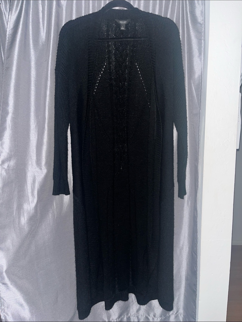 Simply Vera Vera Wang Black Long Open-Front Cardigan